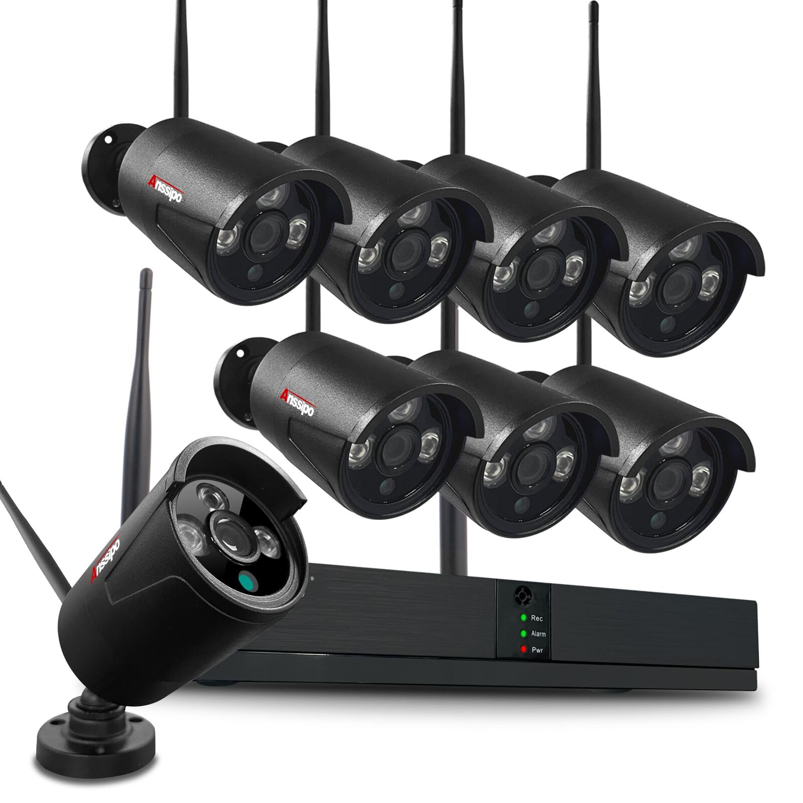 Amazon 3MP 8PCS Wireless NVR Security Camera System 2K 8 Channel WiFi NVR Dual Warning AI Face Motion Detection Remote Access Smart Playback for Indoor Outdoor Home Security No Hard Drive 24 7 Ele...
